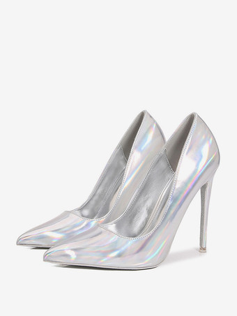 シルバー レディース ハイヒール プラスサイズ レッド ポインテッドトゥ スティレットヒール パンプス