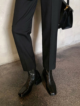 ブラック レディース コーヒーブラウン アンクルブーツ スクエアトゥ パピーヒール ブーティ