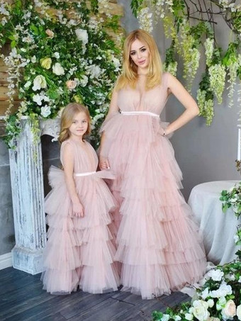 Mother Dress Designed Neckline Sleeveless Ball Gown Tiered Floor-Length Wedding Guest Dresses
