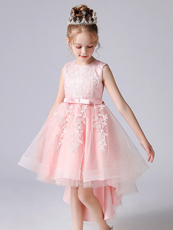 ソフトピンクウェディング フラワーガールドレス 特別な日のドレス ソフトピンク ノースリーブ レース