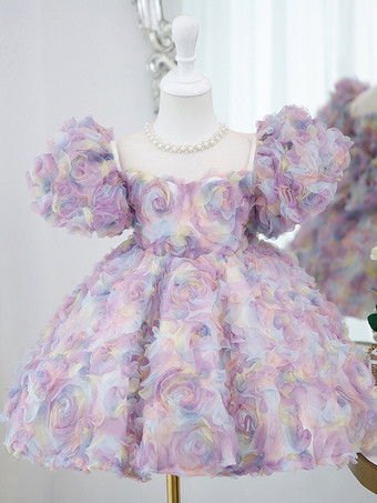 ラベンダーウェディング フラワーガールドレス 特別な日のドレス ピンク 半袖 フリル