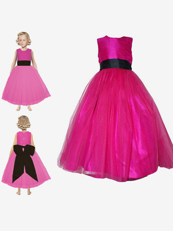 ウェディング フラワーガールドレス 特別な日のドレス ピーチ ノースリーブ リボン