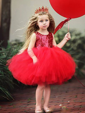 レッド ウェディング フラワーガールドレス 特別な日のドレス 赤いノースリーブ リボン