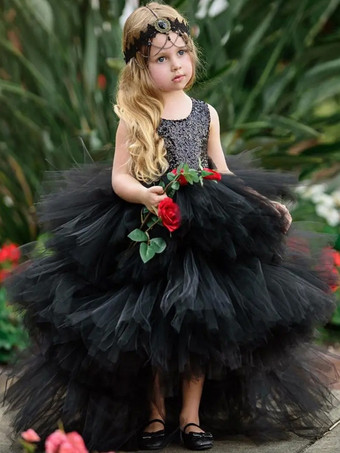 ブラックウェディング フラワーガールドレス 特別な日のドレス ブラック ノースリーブ ティアード