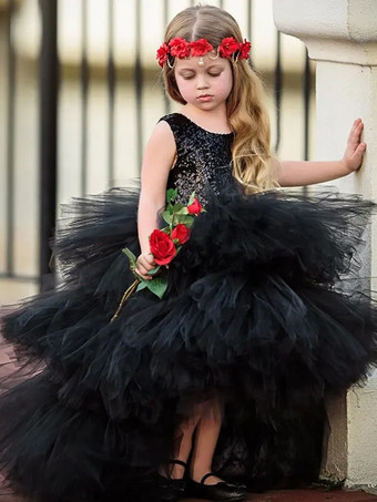ウェディング フラワーガールドレス 特別な日のドレス ブラック ノースリーブ ティアード