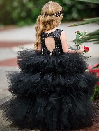 ウェディング フラワーガールドレス 特別な日のドレス ブラック ノースリーブ ティアード