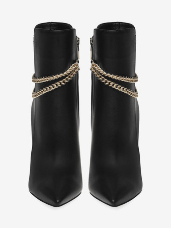 Stivaletti con tacco alto e punta a spillo con catene nere da donna