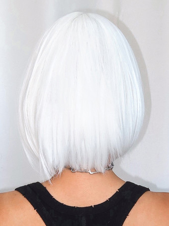 合成ウィッグ ホワイト 耐熱ファイバー レイヤード ショート 女の子 女性 ショートウィッグ