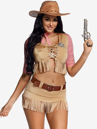 ハロウィンコスチューム ライトブラウン ヴィンテージ パーティーセット ホリデー カウガール コスチューム