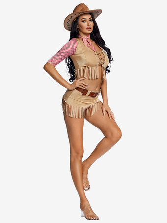 ハロウィンコスチューム ライトブラウン ヴィンテージ パーティーセット ホリデー カウガール コスチューム