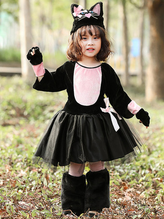 ハロウィン 動物役コスチューム コスプレ ブラック ピンク 猫 弓 コスチューム