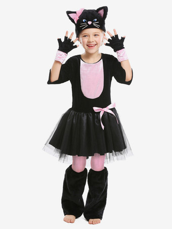 ブラック ハロウィン 動物役コスチューム コスプレ ブラック ピンク 猫 弓 コスチューム
