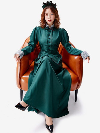 ハロウィンコスチューム グリーン ヴィンテージドレス パーティーメイドセット ホリデーコスチューム