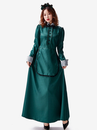 ハロウィンコスチューム グリーン ヴィンテージドレス パーティーメイドセット ホリデーコスチューム