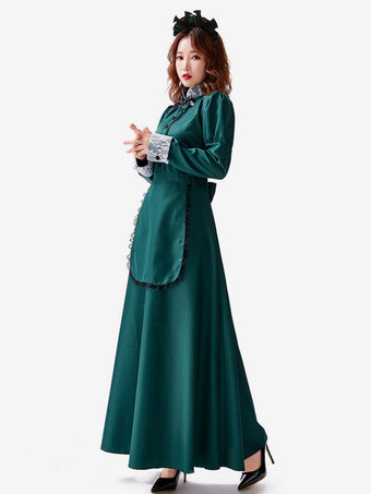 ハロウィンコスチューム グリーン ヴィンテージドレス パーティーメイドセット ホリデーコスチューム