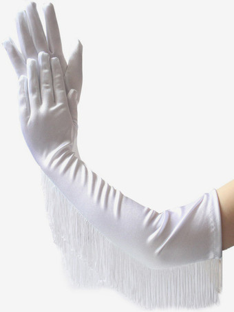 ホワイト ラテンダンスドレス ブラック フリンジ アクセサリー セクシー グローブ ダンス コスチューム