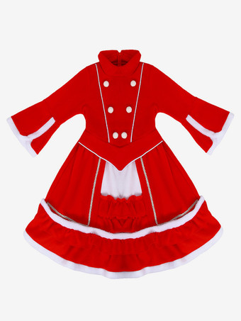 女の子のクリスマスセット 赤いドレス マント ポリエステル クリスマス ホリデー コスチューム
