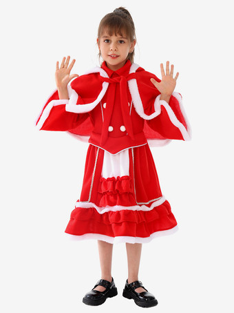 女の子のクリスマスセット 赤いドレス マント ポリエステル クリスマス ホリデー コスチューム