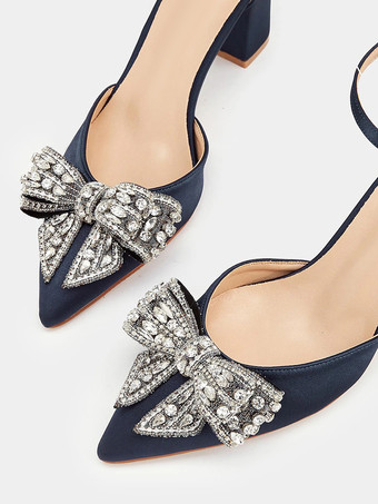 サテンのウェディングシューズ リボン ラインストーン ブライダルシューズの母