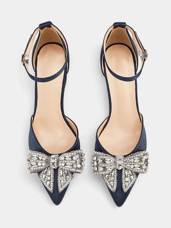 サテンのウェディングシューズ リボン ラインストーン ブライダルシューズの母