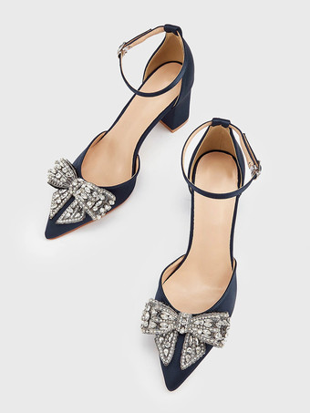 サテンのウェディングシューズ リボン ラインストーン ブライダルシューズの母