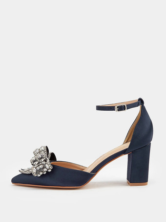 サテンのウェディングシューズ リボン ラインストーン ブライダルシューズの母