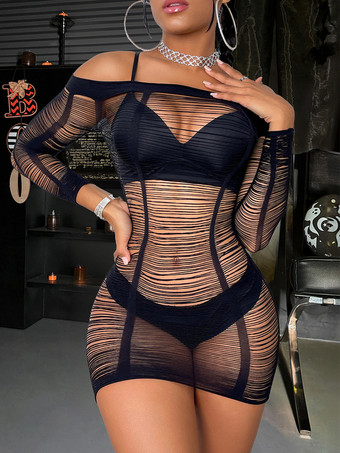 ストラップレス ベビードール スリープウェア ミニドレス メッシュ テディ ボディスーツ シュミーズ