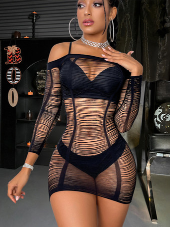 ストラップレス ベビードール スリープウェア ミニドレス メッシュ テディ ボディスーツ シュミーズ