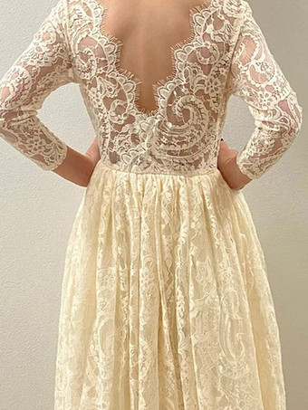 シャンパンウェディング フラワーガールドレス 特別な日のドレス ホワイト 長袖 カットアウト