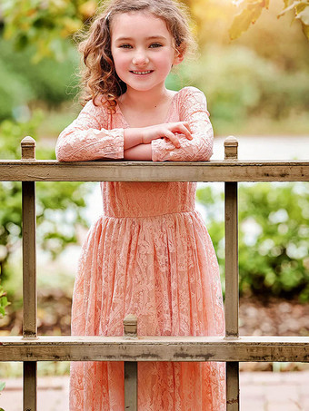 ピンクウェディング フラワーガールドレス 特別な日のドレス ホワイト 長袖 カットアウト