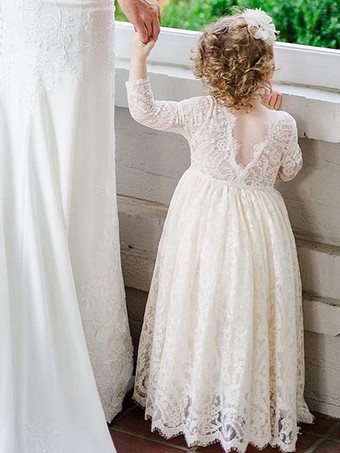 ウェディング フラワーガールドレス 特別な日のドレス ホワイト 長袖 カットアウト