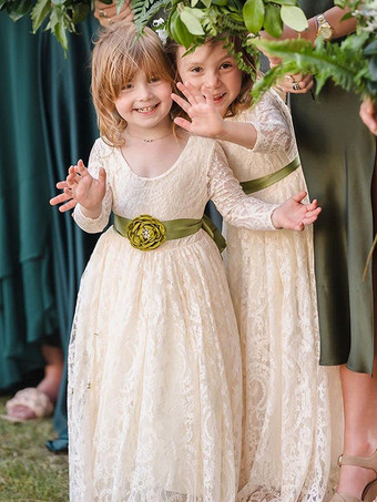 ウェディング フラワーガールドレス 特別な日のドレス ホワイト 長袖 カットアウト