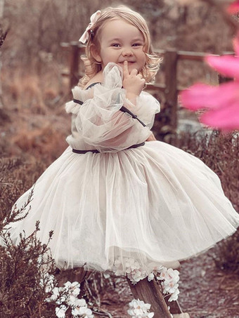 ウェディング フラワーガールドレス 特別な日のドレス ヌード ロングスリーブ フリル