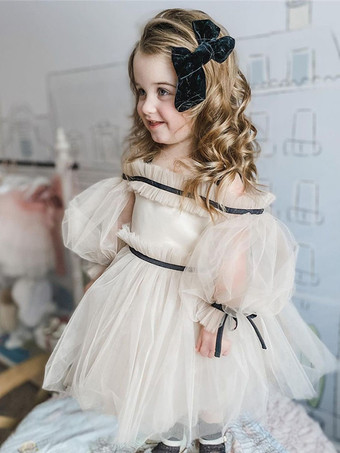 ウェディング フラワーガールドレス 特別な日のドレス ヌード ロングスリーブ フリル