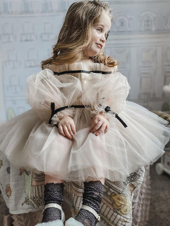 ウェディング フラワーガールドレス 特別な日のドレス ヌード ロングスリーブ フリル