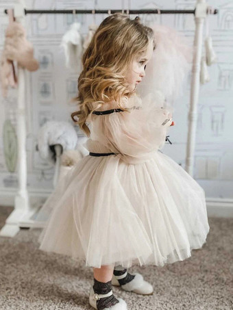 ウェディング フラワーガールドレス 特別な日のドレス ヌード ロングスリーブ フリル