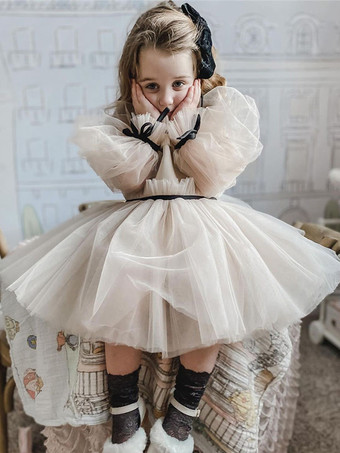 ウェディング フラワーガールドレス 特別な日のドレス ヌード ロングスリーブ フリル