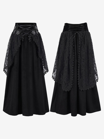 ブラック レトロ レディース レース フリル セット スカート シャツ ヴィンテージ コスチューム