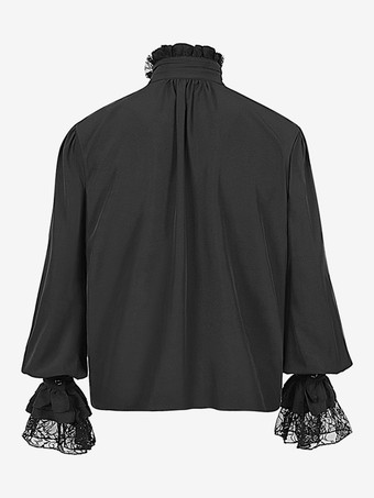 男性用ホワイト ヴィンテージ トップ フリル 長袖 レトロ コスチューム