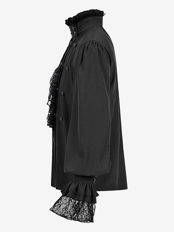 男性用ホワイト ヴィンテージ トップ フリル 長袖 レトロ コスチューム