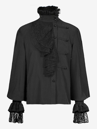 ブラック 男性用ホワイト ヴィンテージ トップ フリル 長袖 レトロ コスチューム