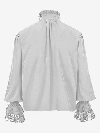 男性用ホワイト ヴィンテージ トップ フリル 長袖 レトロ コスチューム