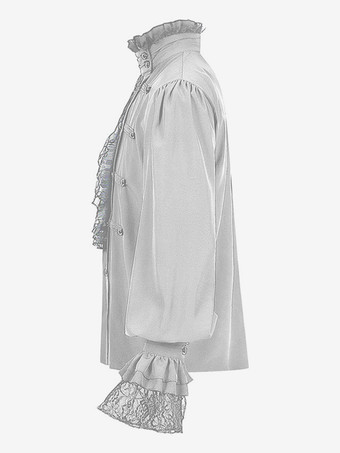 男性用ホワイト ヴィンテージ トップ フリル 長袖 レトロ コスチューム