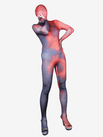 レッド パターニング全身タイツ セクシーな全身タイツコスチューム ミルクシルク レイブクラブ 全身キャットスーツ