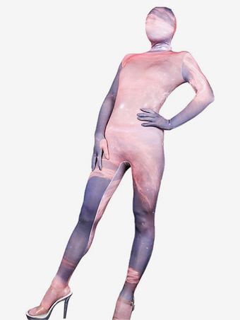 ピンクパターニング全身タイツ セクシーな全身タイツコスチューム ミルクシルク レイブクラブ 全身キャットスーツ