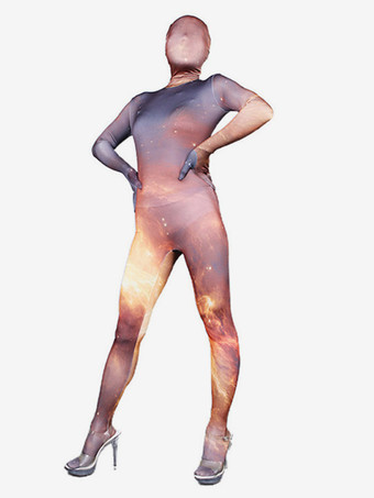 オレンジ パターニング全身タイツ セクシーな全身タイツコスチューム ミルクシルク レイブクラブ 全身キャットスーツ