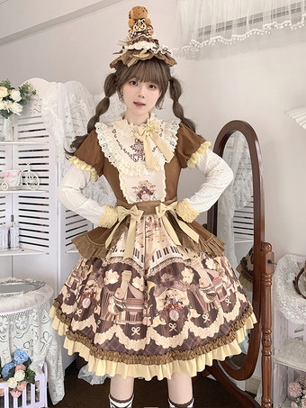 Robe Lolita douce en polyester à manches longues Robe Lolita douce de conte de fées