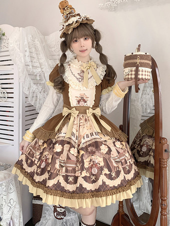 Robe Lolita douce en polyester à manches longues Robe Lolita douce de conte de fées