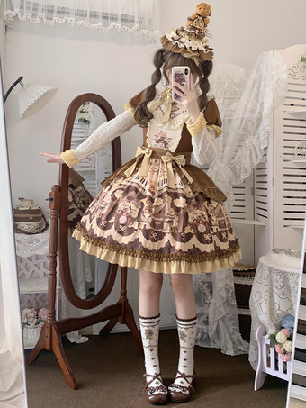 Robe Lolita douce en polyester à manches longues Robe Lolita douce de conte de fées