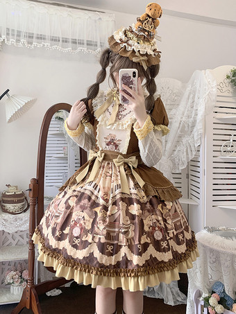 Robe Lolita douce en polyester à manches longues Robe Lolita douce de conte de fées